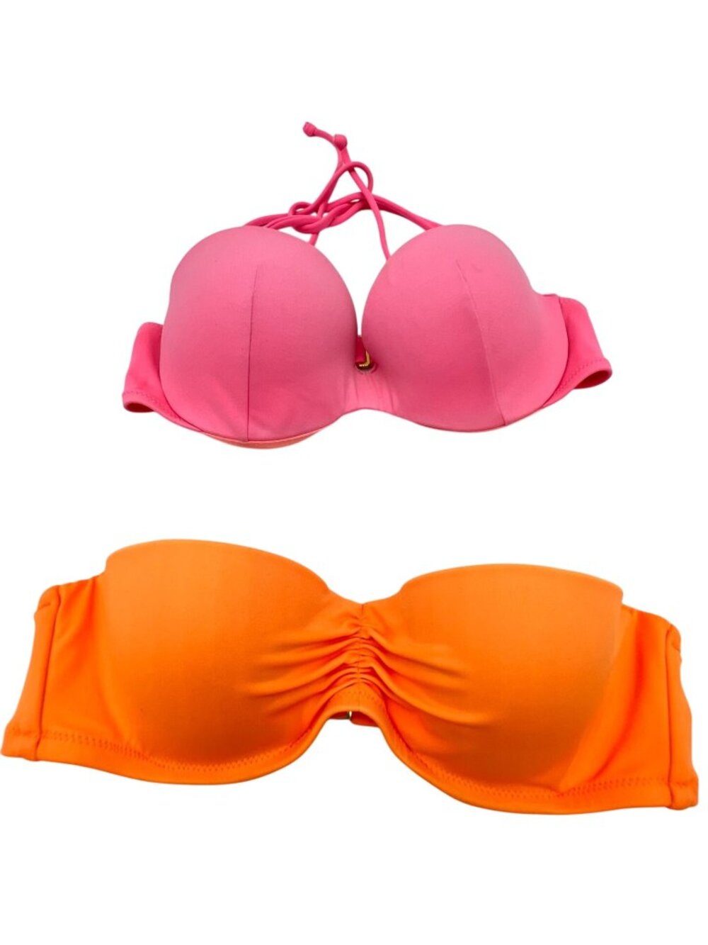 Victoria's Secret Pink Halter Bikini Top Orange Strapless Bandeau Top Size 32B